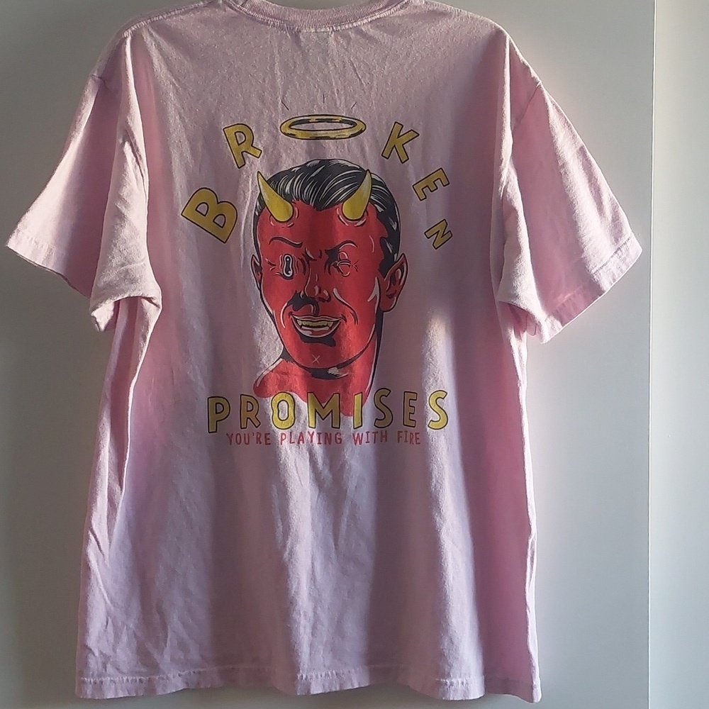 Broken Promises playing with fire 🔥 Pink Crewneck Graphic T- Shirt Large